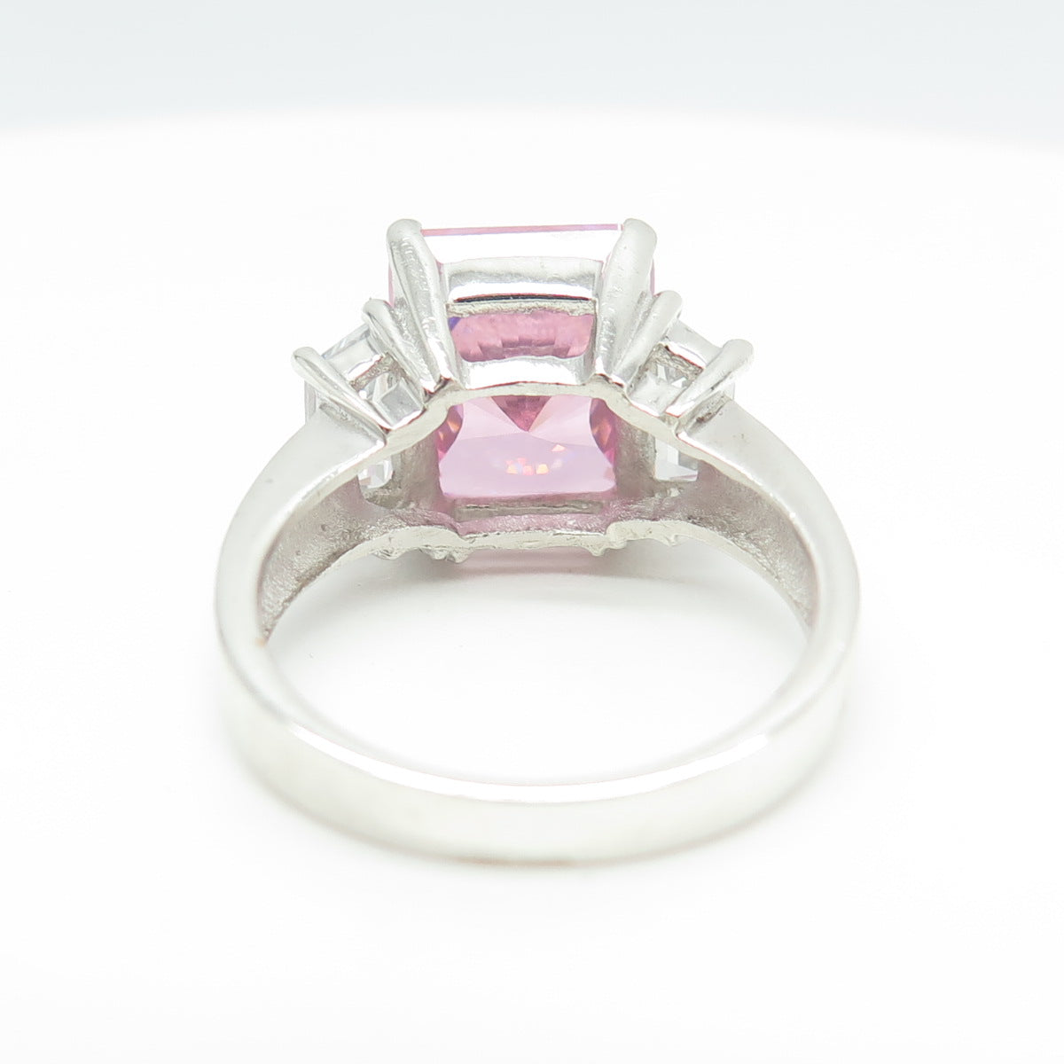 925 Sterling Silver Radiant-Cut Pink & White C Z Ring Size 8