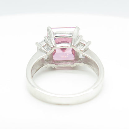 925 Sterling Silver Radiant-Cut Pink & White C Z Ring Size 8