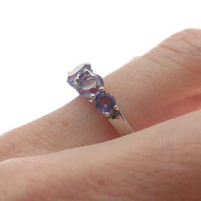 925 Sterling Silver Real Round-Cut Graduated Amethyst Ring Size 6