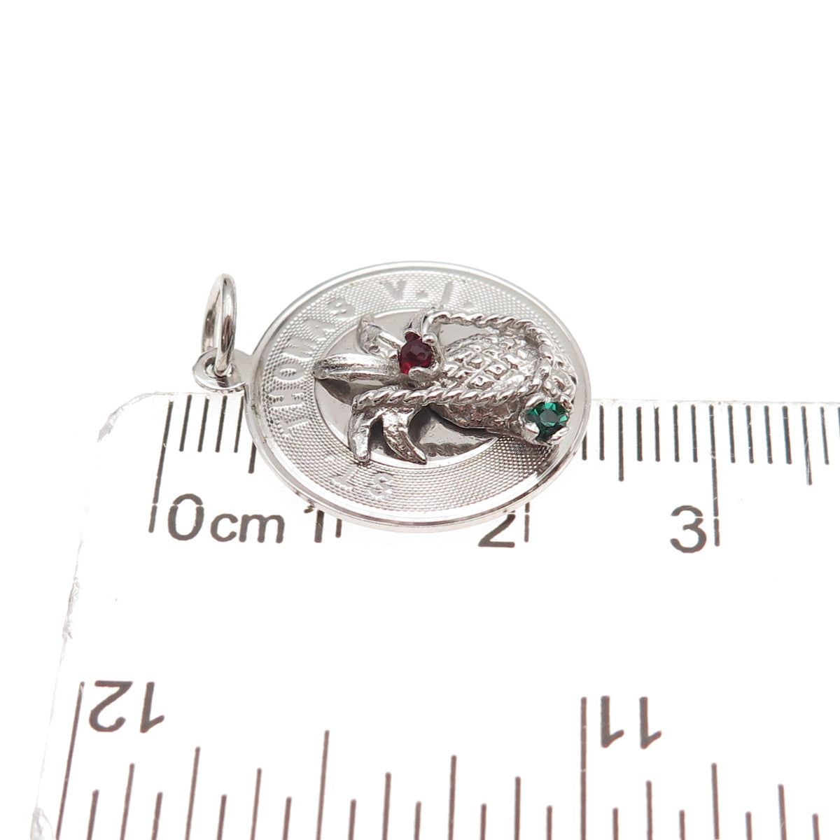 925 Sterling Silver Vintage Rhinestone St. Thomas VI Mini Charm Pendant
