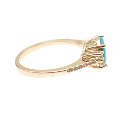 Tehya Oyama 925 Sterling Gold Plated Real Turquoise & White Topaz Ring Size 8.25