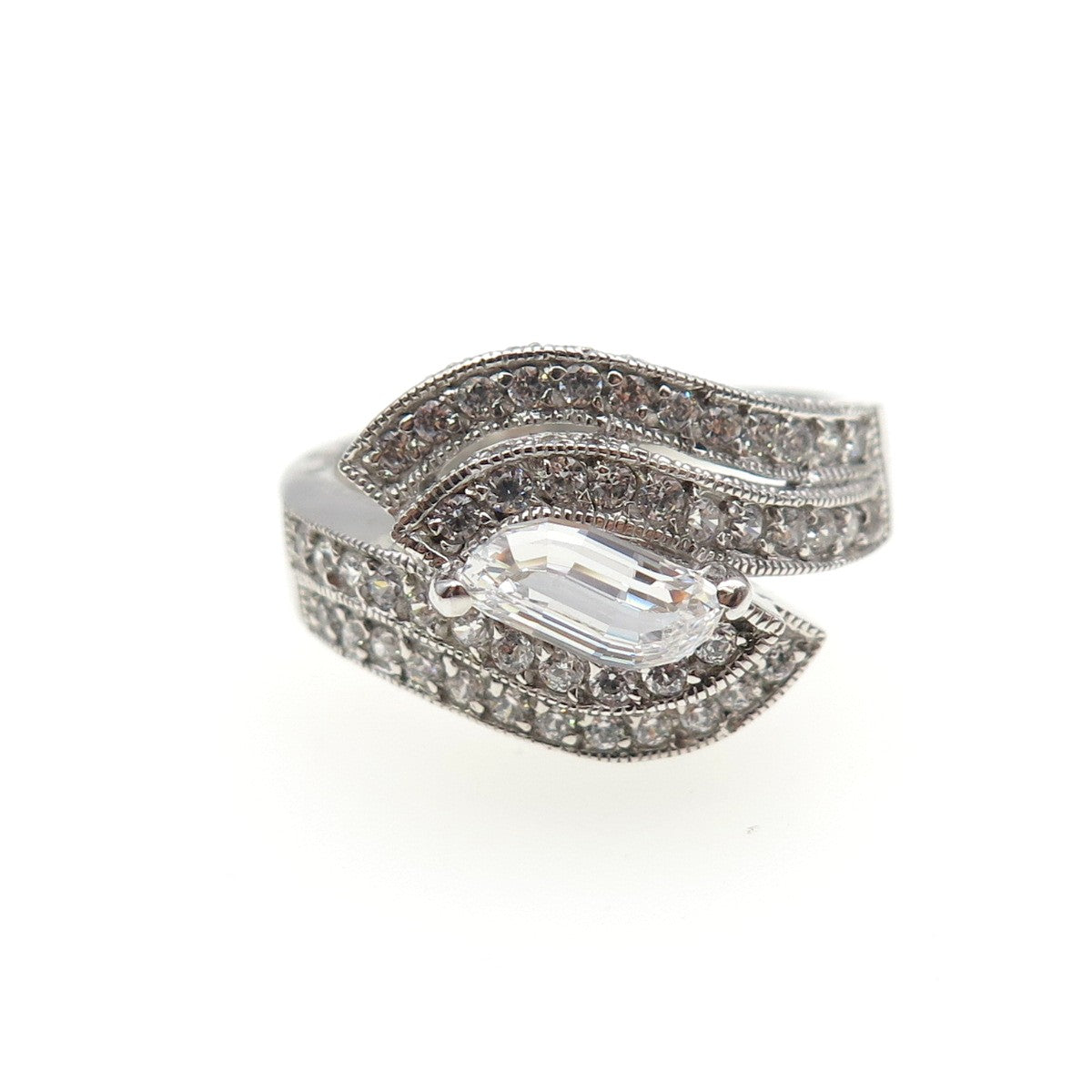 925 Sterling Silver Marquise & Round-Cut C Z Ring Size 9