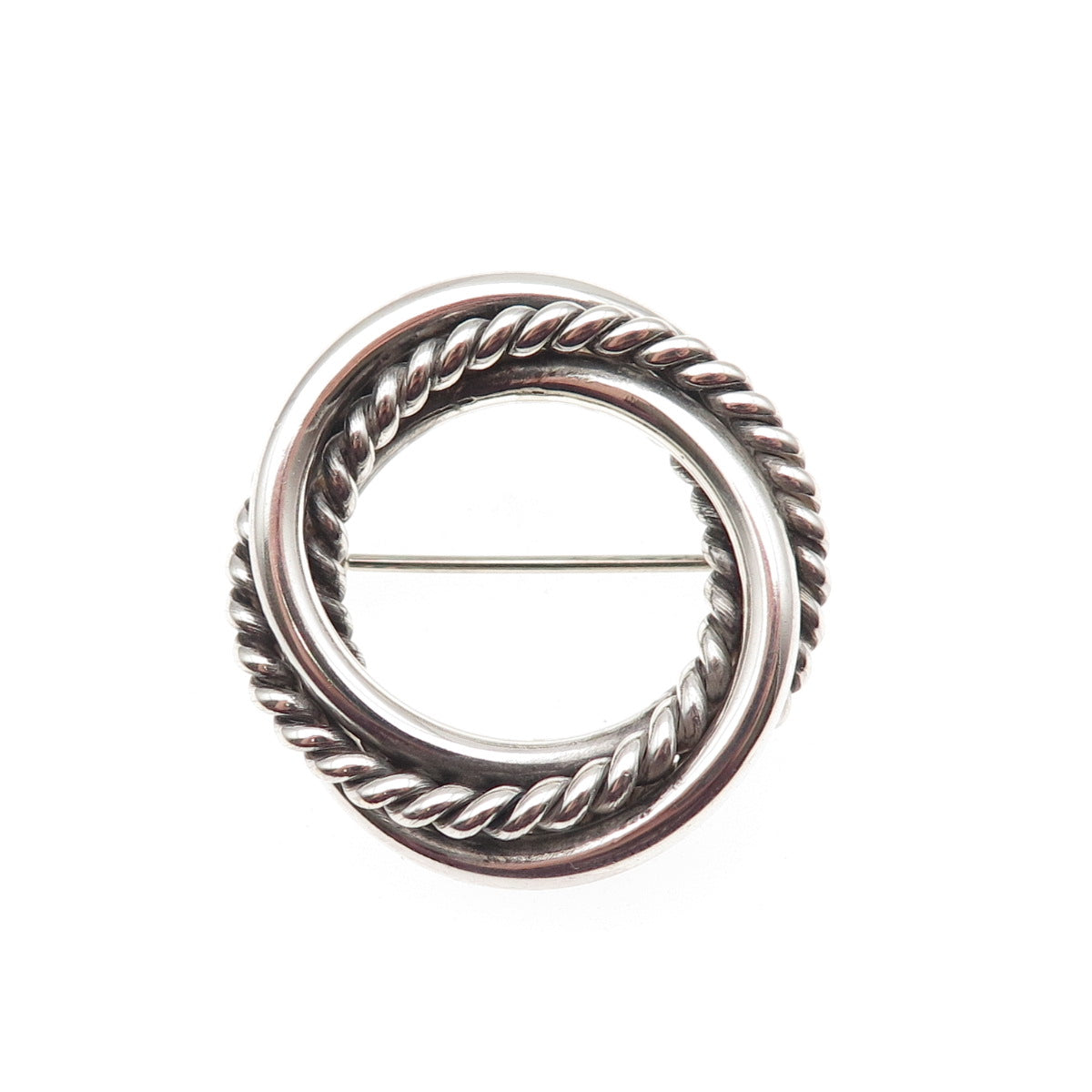 925 Sterling Silver Vintage Mexico Interlocked Circle Oxidized Pin Brooch