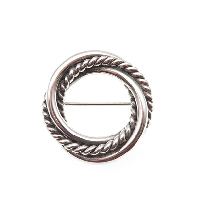 925 Sterling Silver Vintage Mexico Interlocked Circle Oxidized Pin Brooch