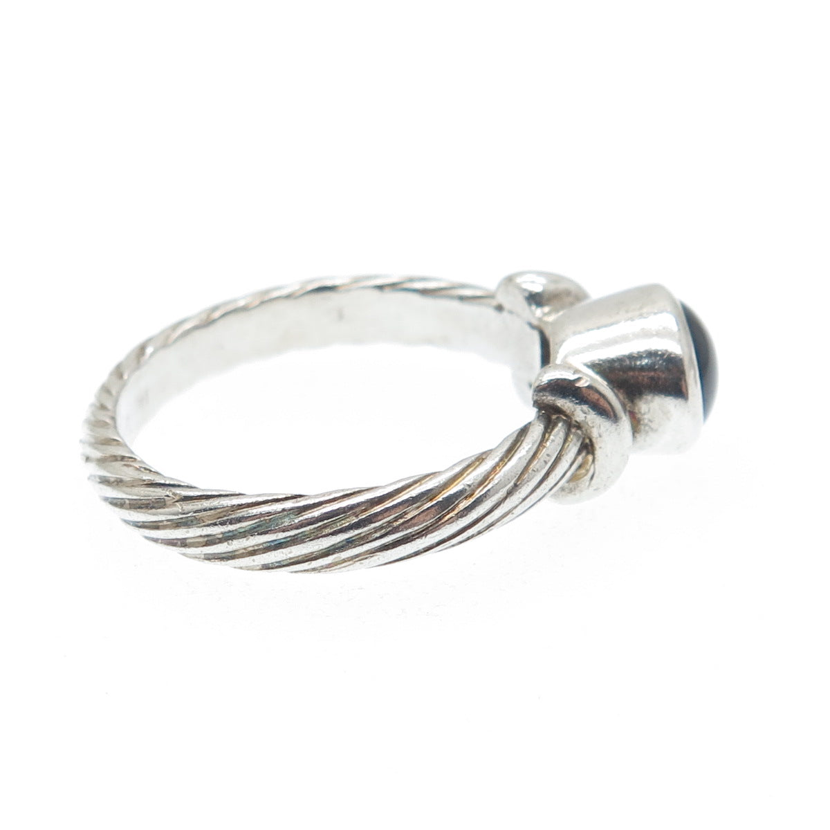 925 Sterling Silver Vintage Real Tourmaline Gem Twisted Oxidized Ring Size 8.75