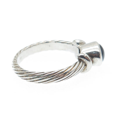 925 Sterling Silver Vintage Real Tourmaline Gem Twisted Oxidized Ring Size 8.75