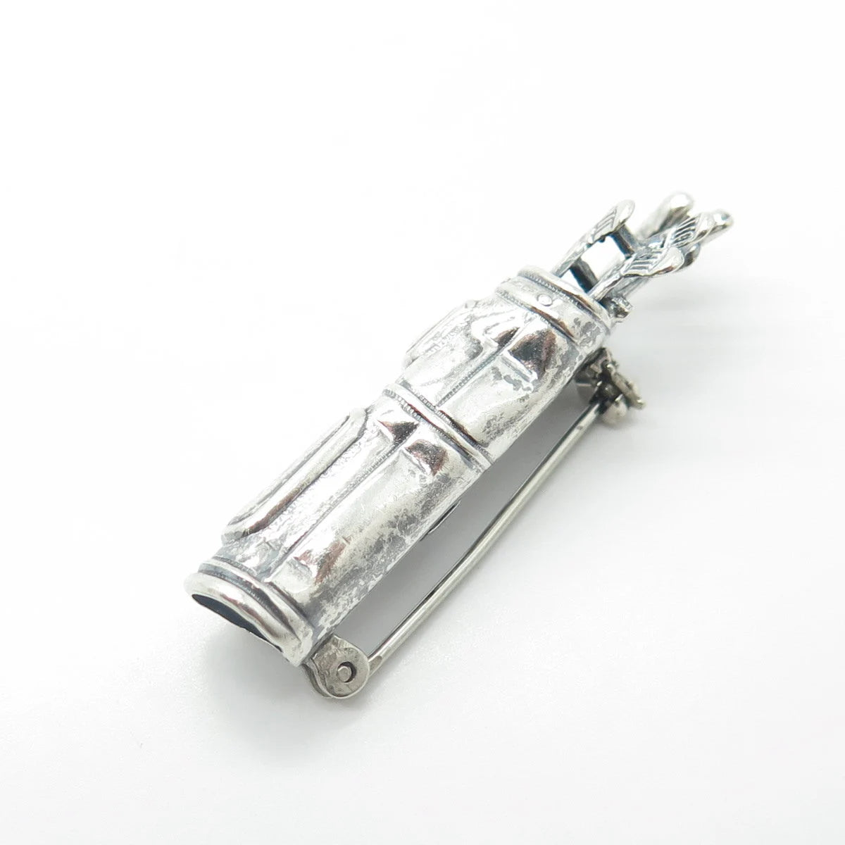 Beau 925 Sterling Silver Vintage Golf Club Oxidized Pin Brooch