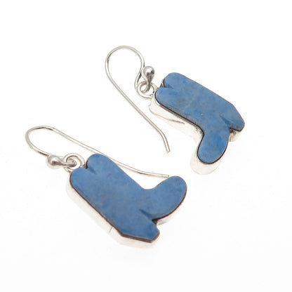 Old Pawn Sterling Silver Vintage Southwestern Lapis Cowboy Boots Dangle Earrings