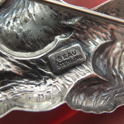 BEAU Sterling Silver Antique Art Deco Sherlock Holmes Dog Oxidized Pin Brooch