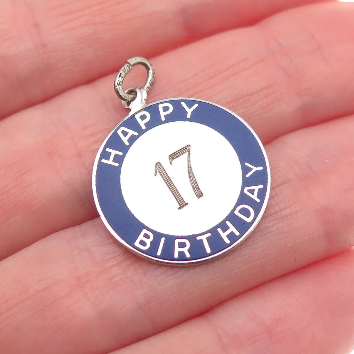BEAU 925 Sterling Silver Vintage Enamel Happy 17th Birthday Mini Charm Pendant