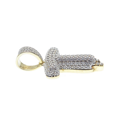 925 Sterling Silver Gold Plated Round-Cut Shaped C Z Letter T Sparkle Pendant