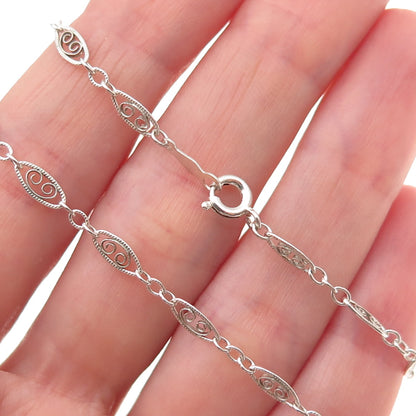 925 Sterling Silver Antique Art Deco Filigree Chain Necklace 16"