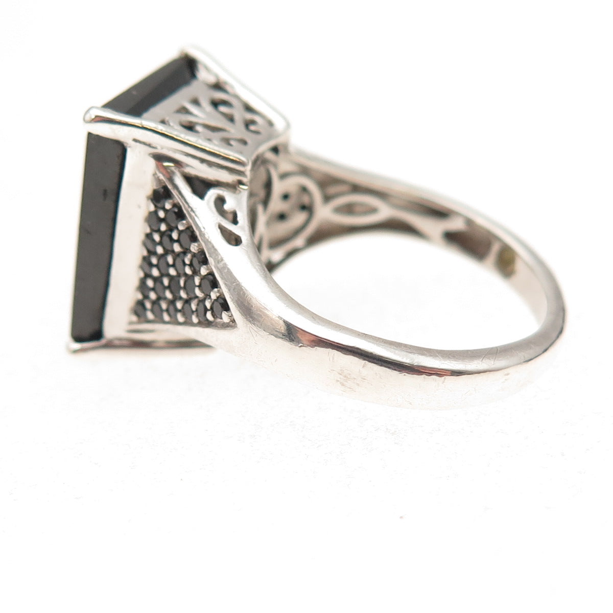 Chuck Clemency 925 Sterling Silver Real Black Spinel Ornate Ring Size 8