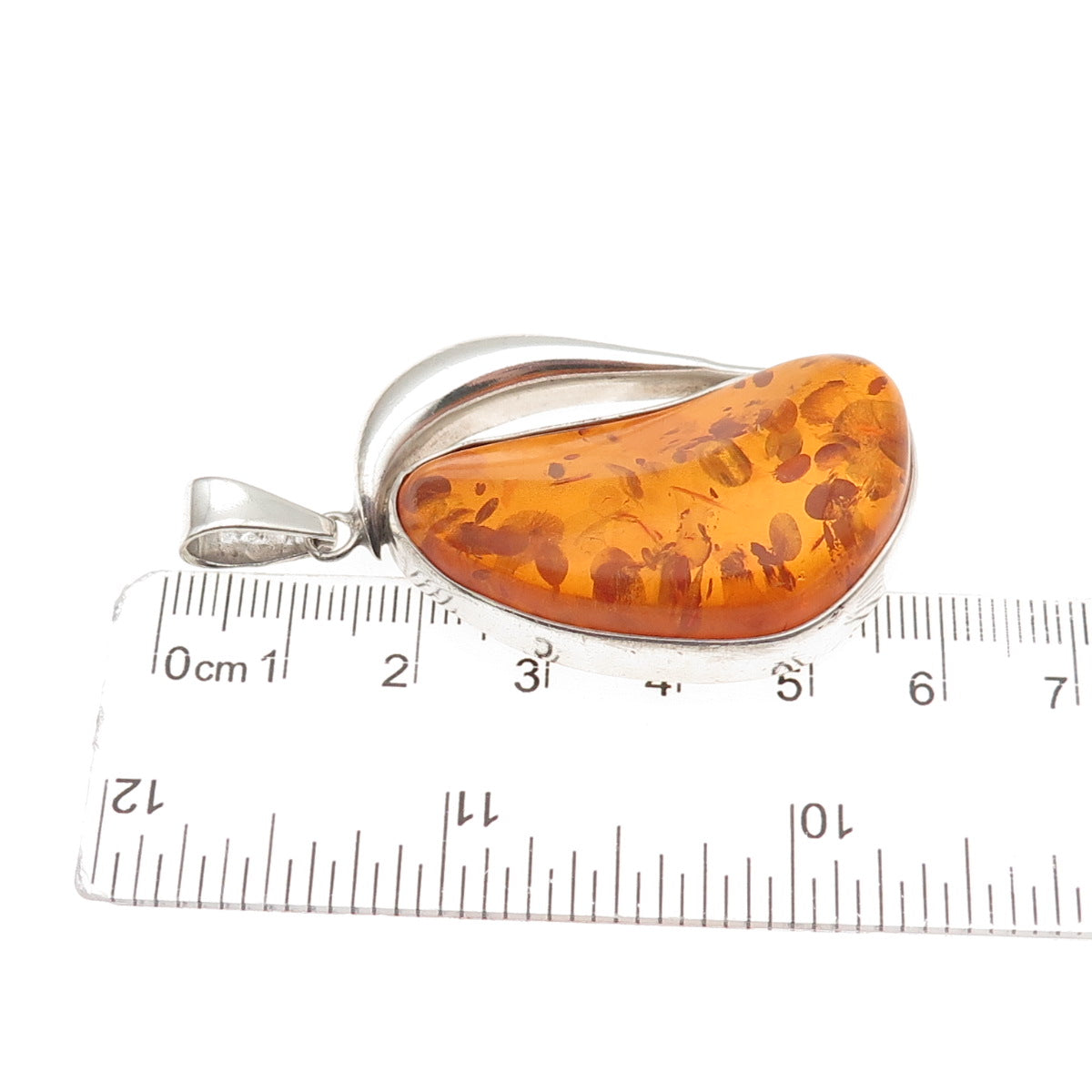 925 Sterling Silver Vintage LL Poland Real Amber Modernist Pendant