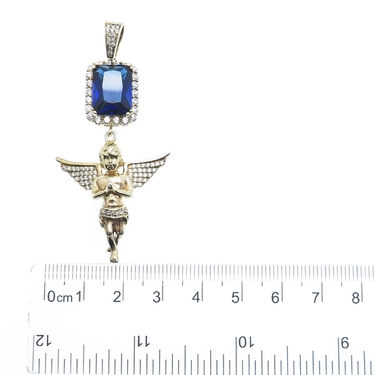 DESIGNS BY YAGI 925 Sterling Silver Gold Plated Blue & White C Z Cherub Pendant