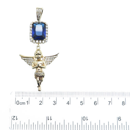DESIGNS BY YAGI 925 Sterling Silver Gold Plated Blue & White C Z Cherub Pendant