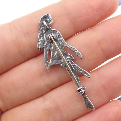 925 Sterling Silver Vintage Ballerina Oxidized Pin Brooch / Pendant