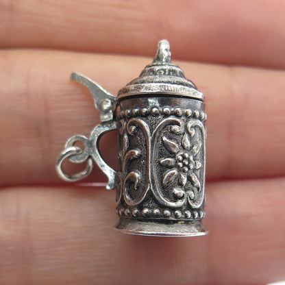 DANECRAFT 925 Sterling Silver Antique Beer Stein Oxidized Locket Pendant