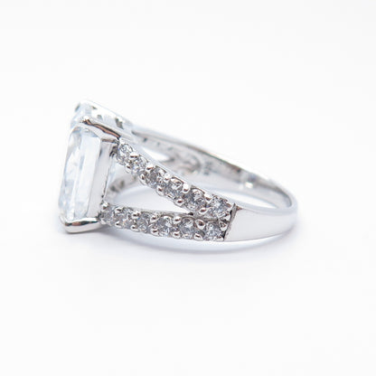 925 Sterling Silver Emerald-Cut C Z Ring Size 6.5