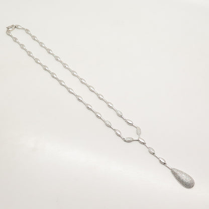 925 Sterling Silver Pave C Z Bowling Pin Chain Necklace 16"