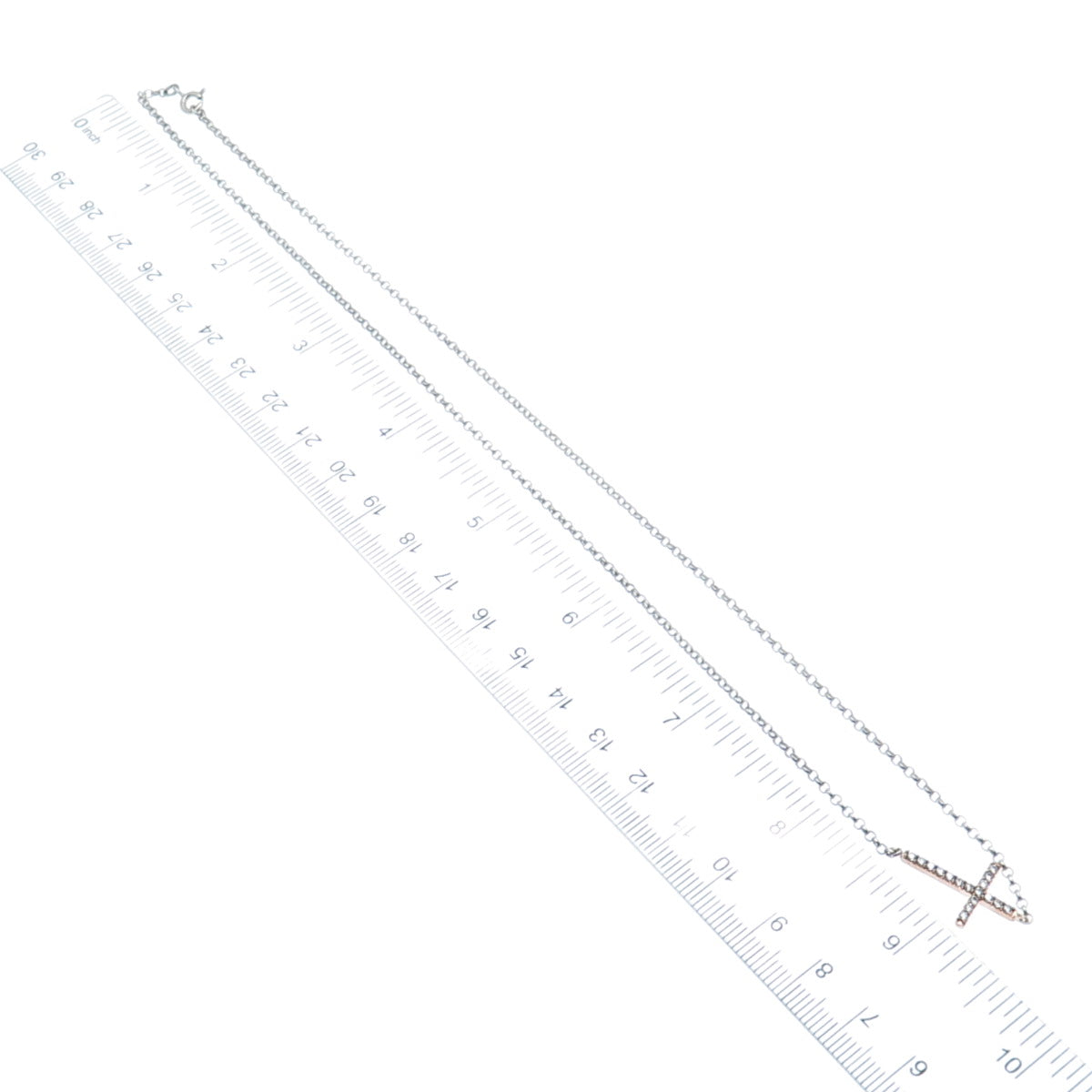 925 Sterling Silver 2-Tone Round-Cut C Z Cross Rolo Chain Necklace 19"