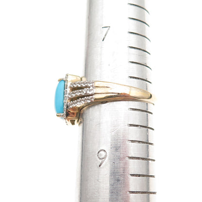 Chuck Clemency 925 Sterling Gold Plated Real Turquoise & White Topaz Ring Size 8