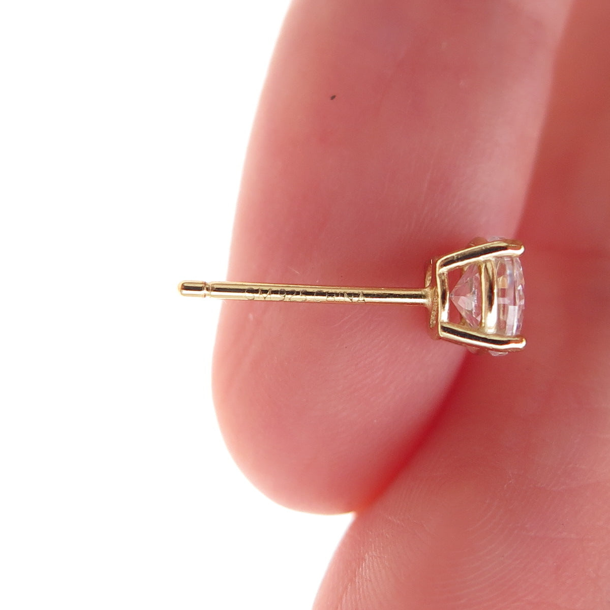 925 Sterling Silver Gold Plated Round-Cut C Z Stud Earrings