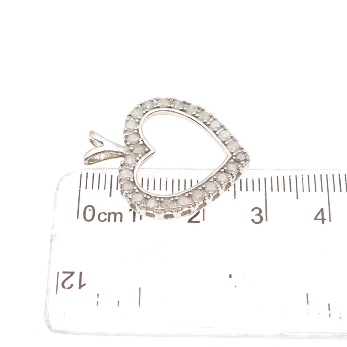 925 Sterling Silver Real Round-Cut Diamond Heart Charm Pendant