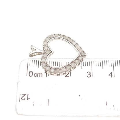 925 Sterling Silver Real Round-Cut Diamond Heart Charm Pendant