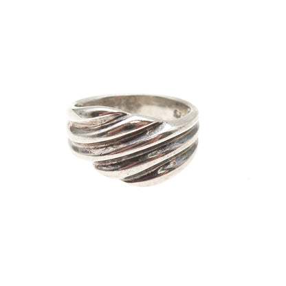 925 Sterling Silver Vintage Modernist Ribbed Oxidized Ring Size 6