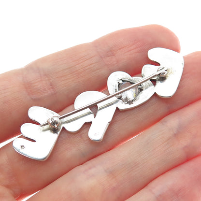 925 Sterling Silver Vintage Heart-Cut C Z Fore Pin Brooch