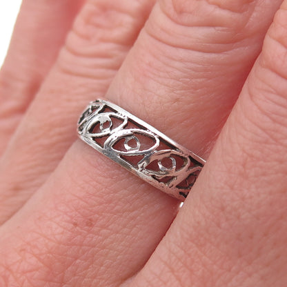 925 Sterling Silver Vintage Filigree Oxidized Band Ring Size 6.5