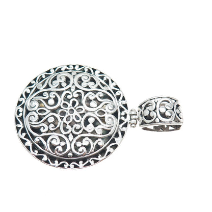 925 Sterling Silver Vintage Ornate Floral Oxidized Pendant