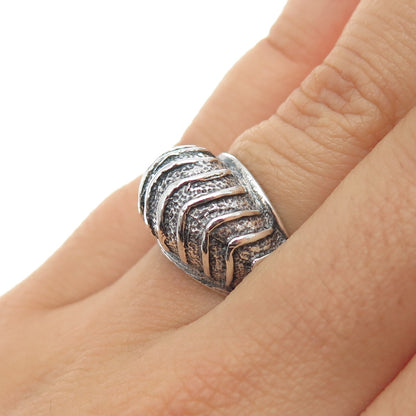 925 Sterling Silver Vintage Modernist Ribbed Dome Oxidized Ring Size 6.5