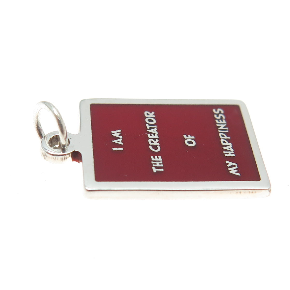 925 Sterling Silver Red Enamel "I Am The Creator Of My Happiness" Charm Pendant