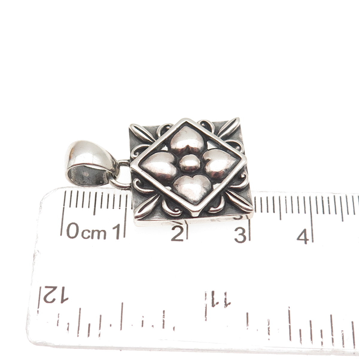 925 Sterling Silver Vintage Modernist Flower Oxidized Charm Pendant