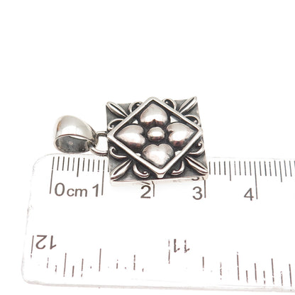 925 Sterling Silver Vintage Modernist Flower Oxidized Charm Pendant