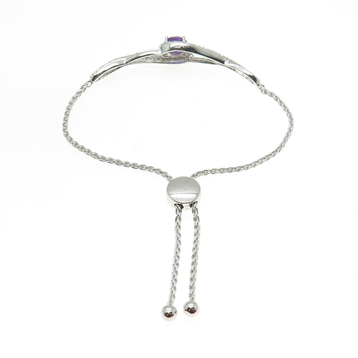 KARIZIA SPA KA-1772 925 Sterling Amethyst Topaz Spiga Link Anklet/Bracelet 9"