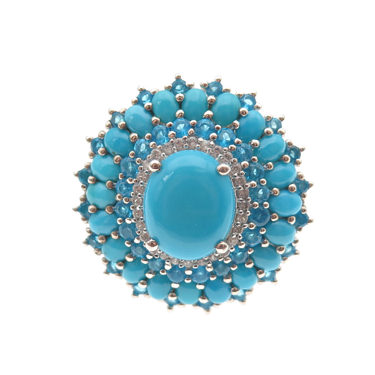 Chuck Clemency 925 Sterling Silver Real Turquoise Apatite & Topaz Ring Size 7.75