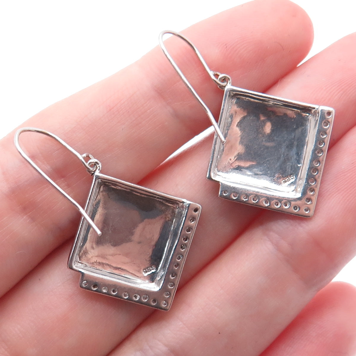 925 Sterling Silver Real Round-Cut Diamond Modernist Dangle Earrings