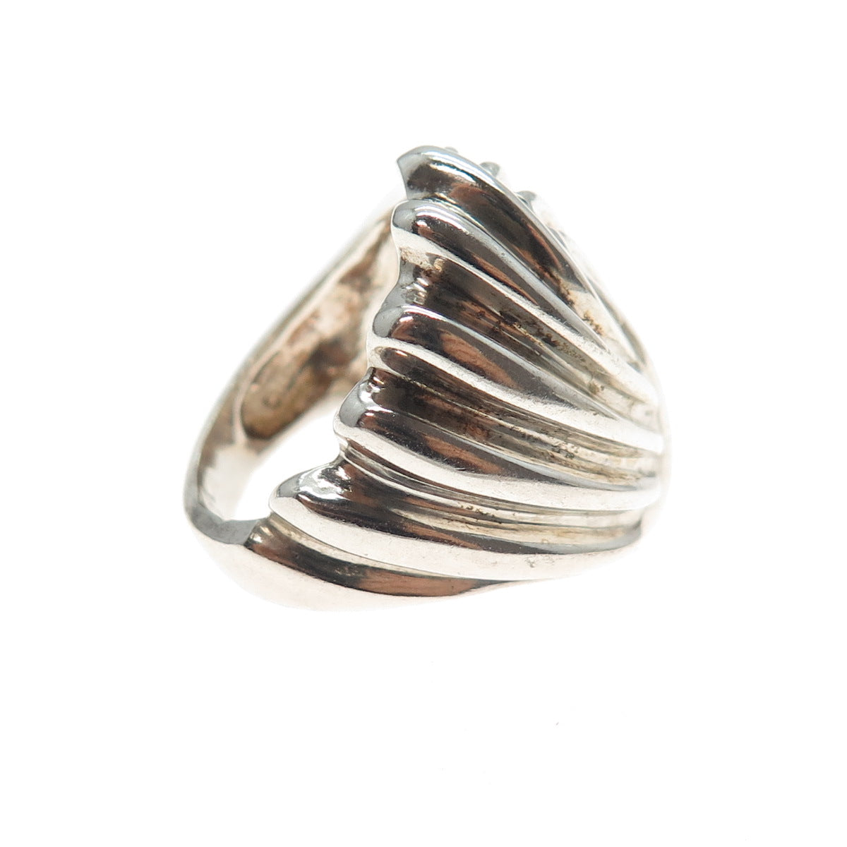 925 Sterling Silver Vintage Modernist Ribbed Ring Size 5.25