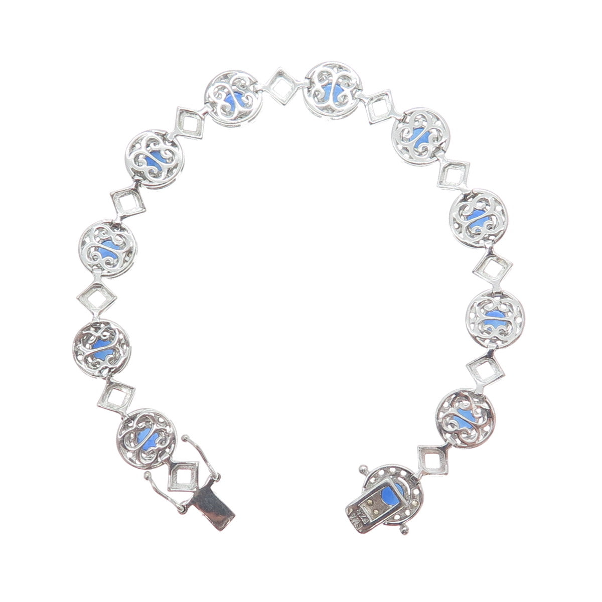 EMA 925 Sterling Silver Lab-Created Sapphire & Real White Topaz Bracelet 7.25"