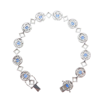 EMA 925 Sterling Silver Lab-Created Sapphire & Real White Topaz Bracelet 7.25"