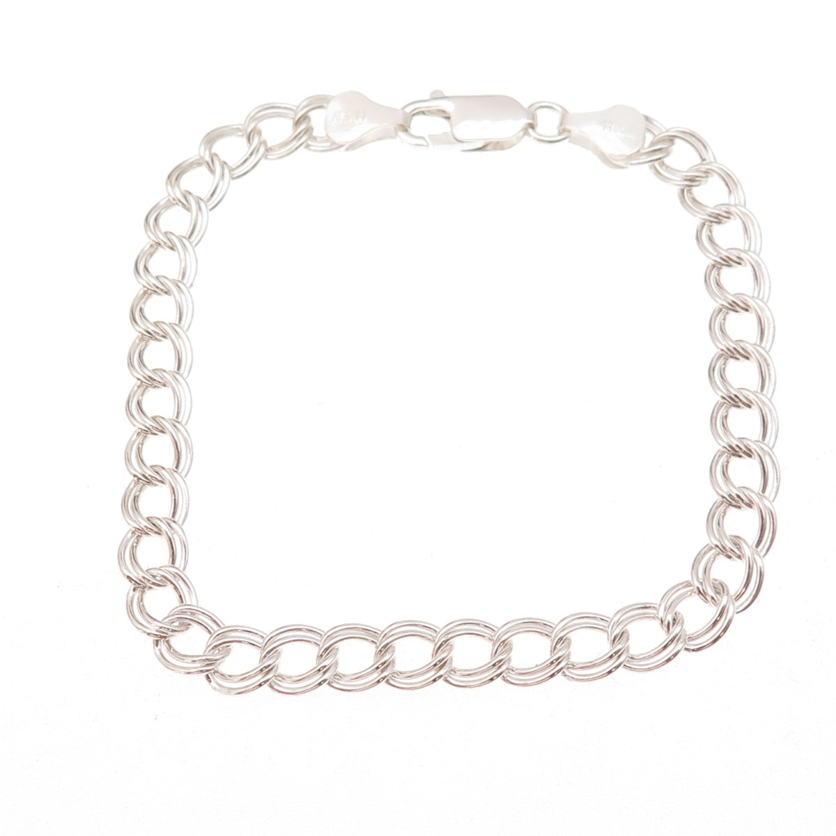 Han 925 Sterling Silver Vintage Italy Double Curb Link Bracelet 7.5"