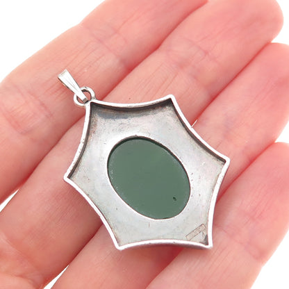 925 Sterling Silver Antique China Real Jade Sun Symbol Charm Pendant