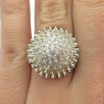 925 Sterling Silver Pave C Z Domed Ring Size 7.25