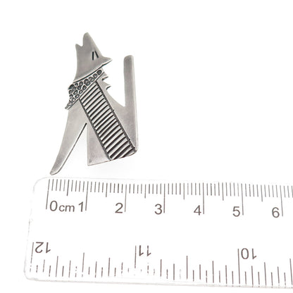 Allison S. Lee Navajo Old Pawn Sterling Silver Vintage Wolf Tribal Pin Brooch