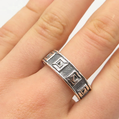 925 Sterling Silver Vintage Modernist Band Ring Size 13.75