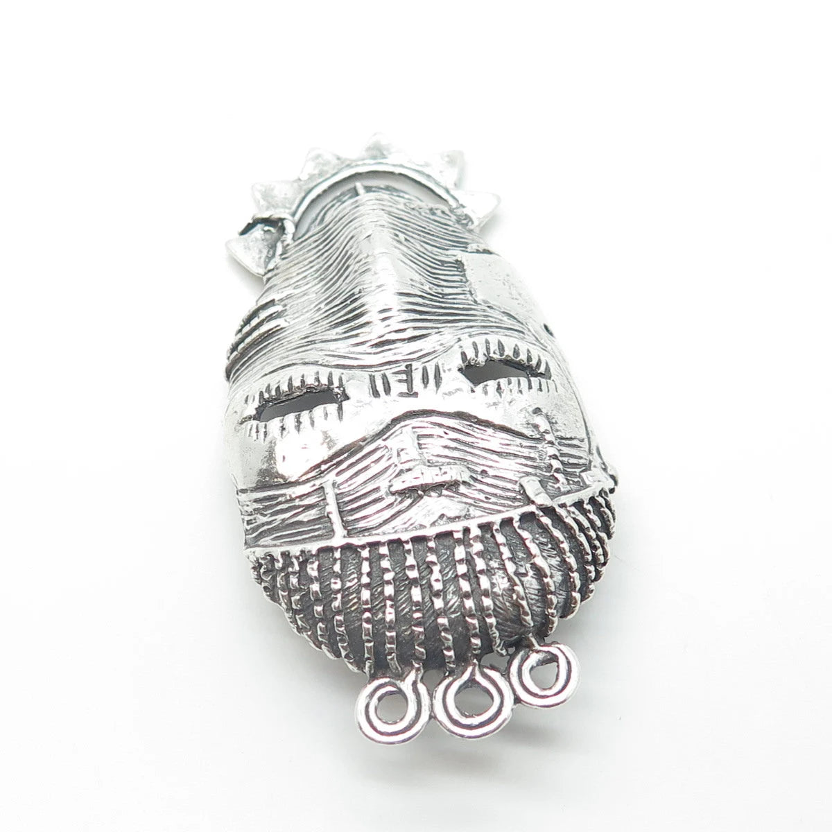 925 Sterling Silver Vintage Reproduction Tribal Face Mask Slide Pendant