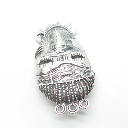 925 Sterling Silver Vintage Reproduction Tribal Face Mask Slide Pendant